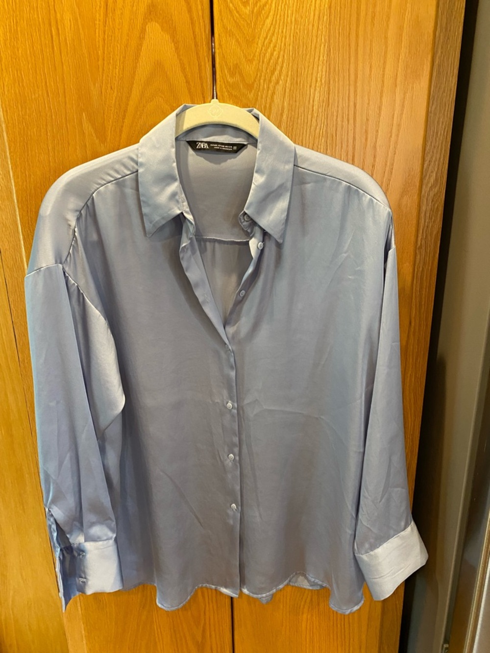 Zara Satin Light Blue Women’s Button-Down Shirt
